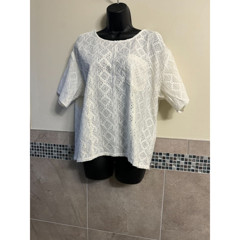 Current Elliott White Cotton Swiss Dot Pop Over Top SZ 3 NWOT